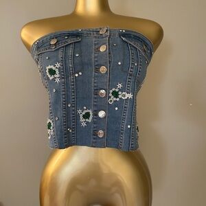 Embellished Denim Strapless Top